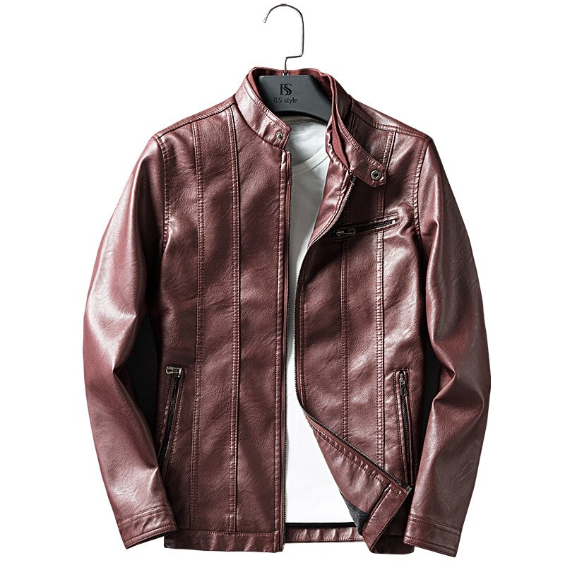 Winter Men Thin Short Leather Jacket Gentlemen Motorcycle Slim Fit Luxury Classic Simple Stand Collar Coat