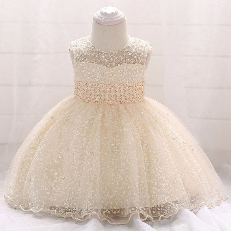 Summer Infant Beading Baptism Dress Frocks Baby Girl Pageant Voile Princess Dress1st Birthday Party