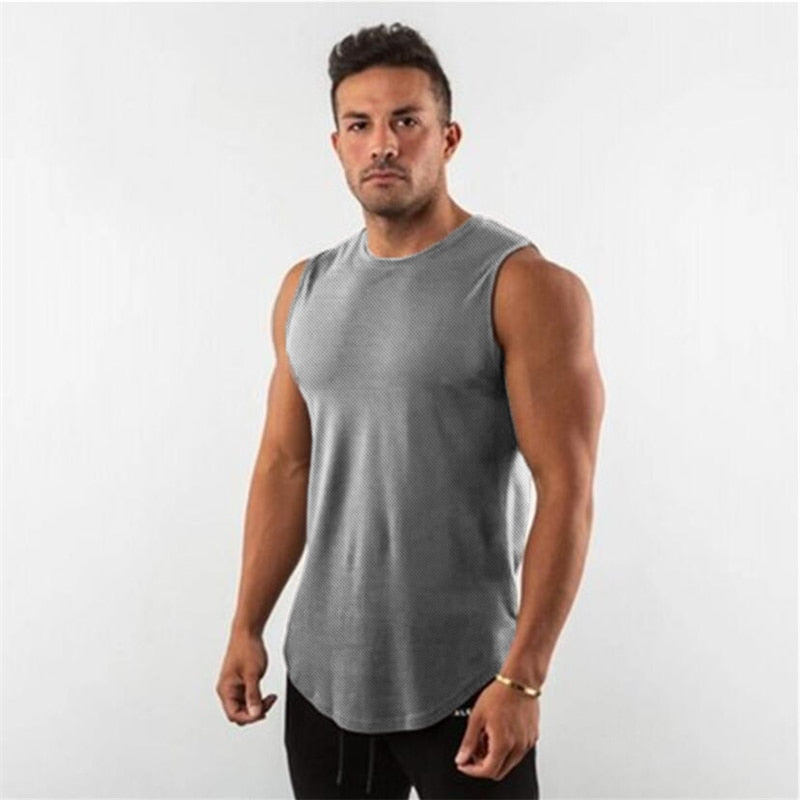 Summer Plain Mens Running Vest Men Gym Clothing Bodybuilding Fitness Tank Top Sleeveless Undershirt Workout Stringer Singlet