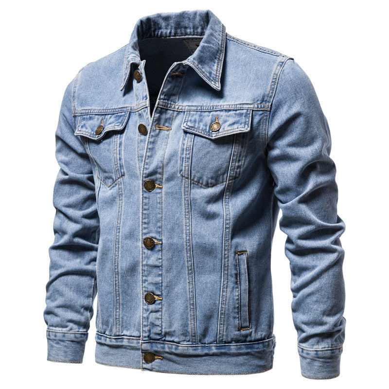 Spring Autumn Men Denim Jacket Slim Fit Streetwear Hip Hop Punk Coat Blue Cotton High Quality Cowboy Lapel Outwear