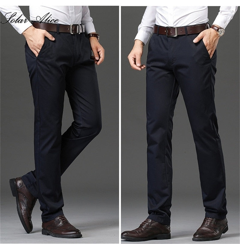 Mens Autumn And Winter High Waist Straight Trousers Middle-Aged Loose Stretch Business Casual Pants