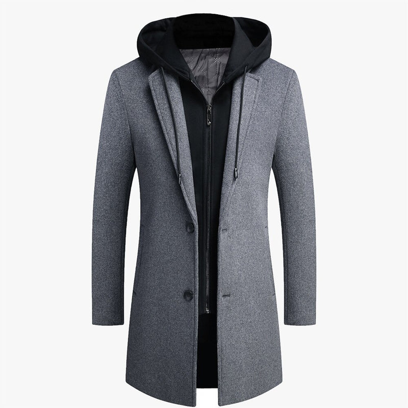 Woolen Coat Unique Detachable Hooded Style Handsome Male Jackets