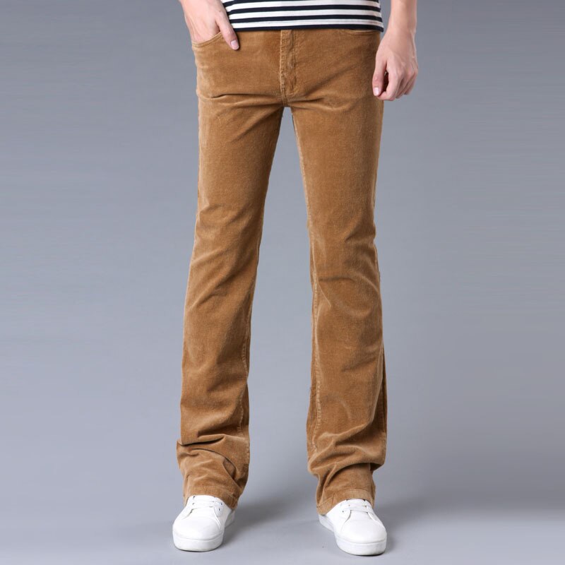 Spring Corduroy Flared Pants Men Boot Cut Business Casual Elasticity Slim Slightly Bootcut White Red