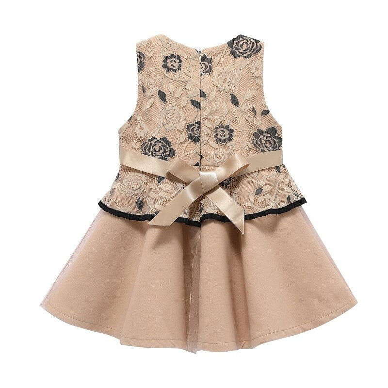 Faux Wool Lace Trim Girl Sleeveless Dress Elegant Kids Clothes Girls Princess Dresses Autumn Winter