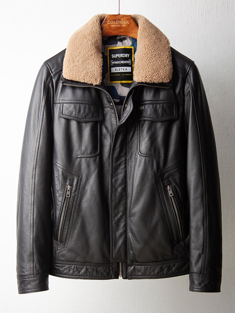 Winter down Jacket Men Genuine Leather Clothes Male First Layer Warm Short Coat