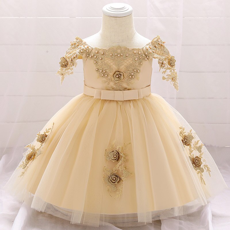 One Shoulder Baby Girl Dress For 0-24M 1 Year Baby Girls Birthday Dresses For Infant Lace Baptism Party Princess