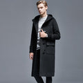 Winter Men Horn Button Woolen Coat Long Over-the-Knee Loose-Woolen Jacket Hooded Trench Thick Mens Coats and Jackets