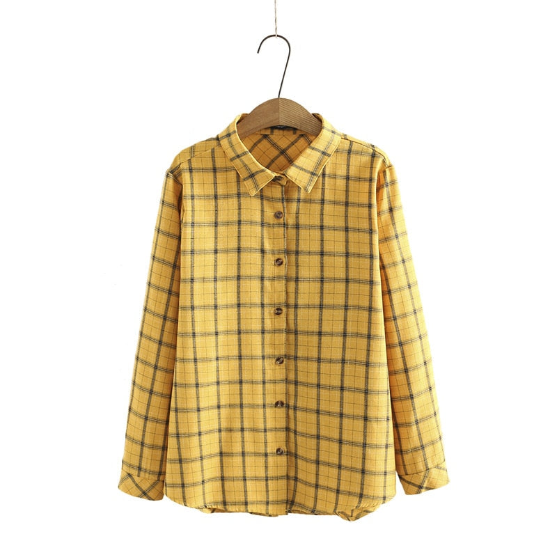 Women Clothing Shirts Autumn New Show Thin Collocation Leisure Plaid Long Sleeve Tops