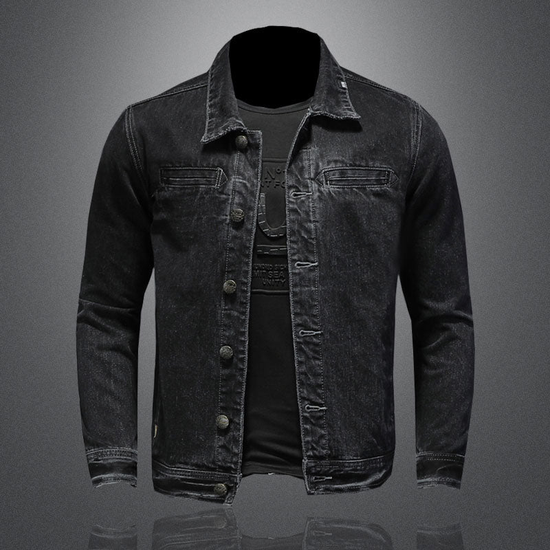 Jeans Jacket Men Denim Coat Autumn Bomber Motorcycle Simplicity Casual Lapel Long Sleeve Slim Black Cowboy Clothing