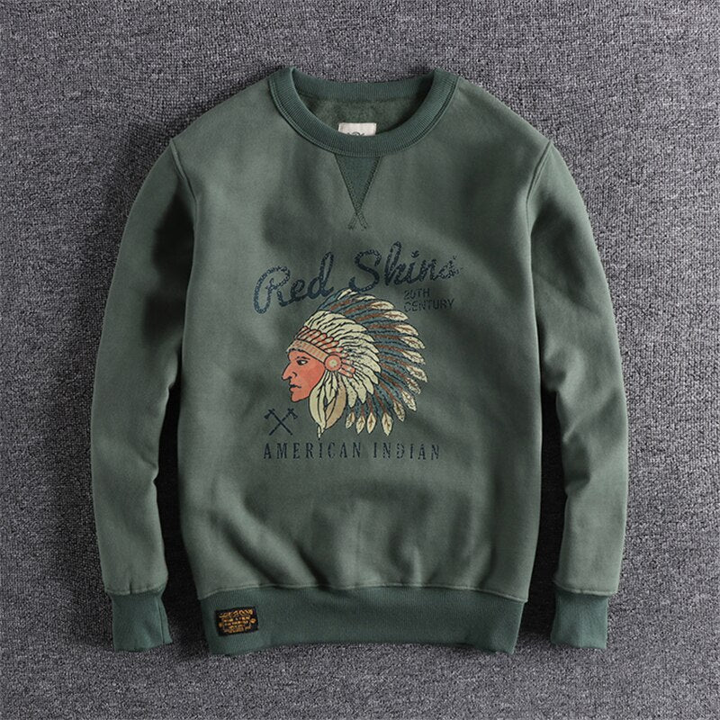 Men Thicken Fleece Sweatshirts Warm Pattern Ethnic Style Personality High Street Casual Pullover Male