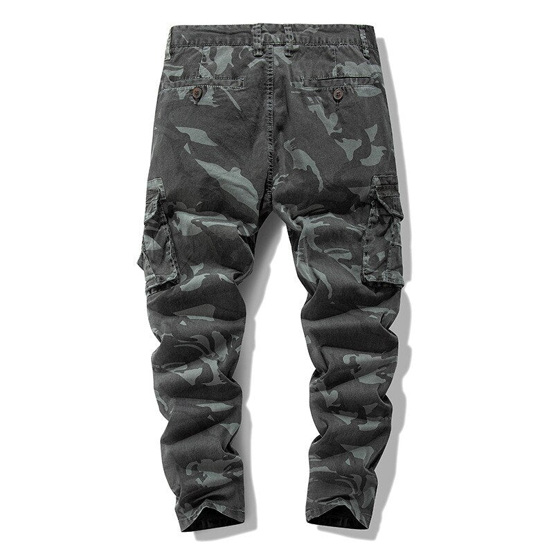 Men Cargo Pants Camouflage Small Feet Tapered Slim Multi-Pocket Military Army Green  Outdoor Mountain Sport Casual Trousers