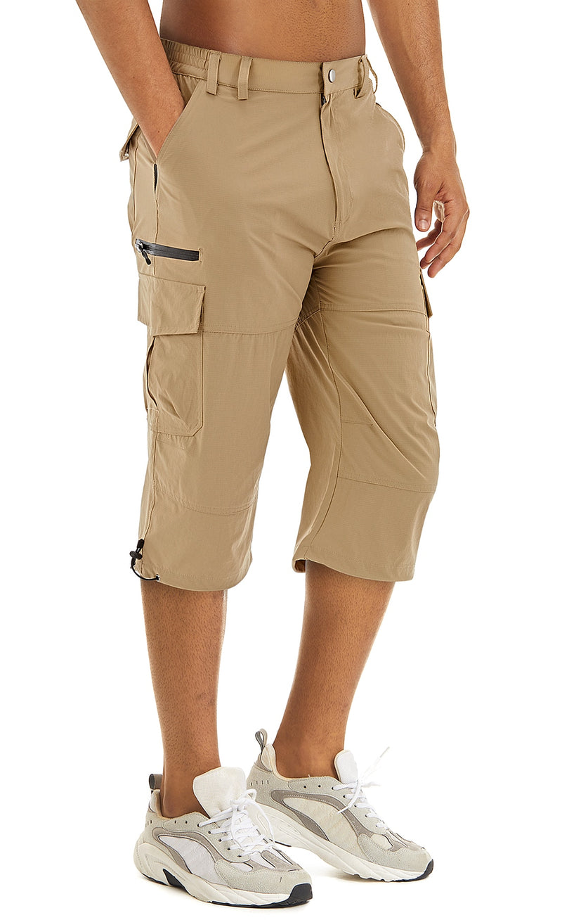 Quick Drying Multi-Pockets 3/4 Length Shorts Men Outdoor Below Knee Hiking ShortsTactical Cargo Nylon Work Shorts