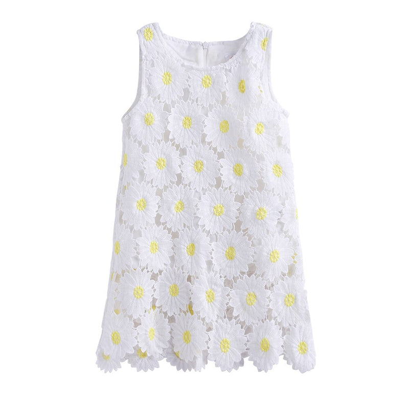 Toddler Girls Lace Dress Daisy Flowers Elegant Kids Sleeveless Dress A-line Dresses for Girls Cute Clothes