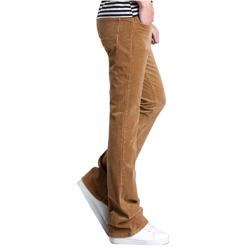 Spring Corduroy Flared Pants Men Boot Cut Business Casual Elasticity Slim Slightly Bootcut White Red