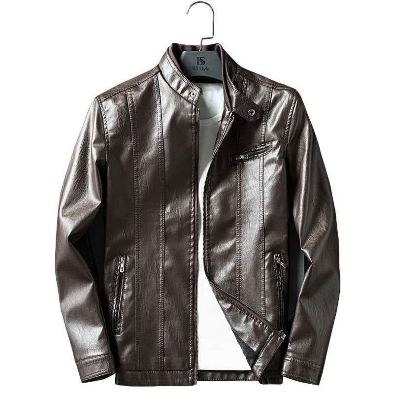 Winter Men Thin Short Leather Jacket Gentlemen Motorcycle Slim Fit Luxury Classic Simple Stand Collar Coat