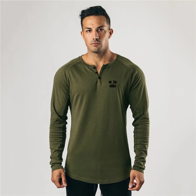 Spring Cotton Long Sleeve Polo T-shirt Men Gym Fitness Bodybuilding Slim Fit T Shirt Male Sports Tees Tops Training Clothing