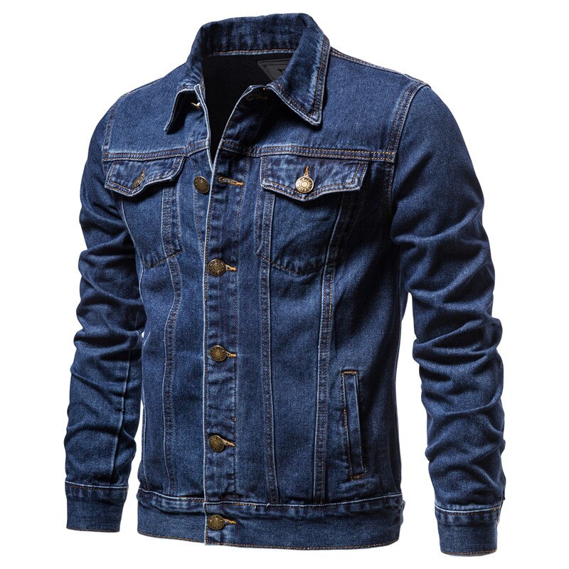 Spring Autumn Men Denim Jacket Slim Fit Streetwear Hip Hop Punk Coat Blue Cotton High Quality Cowboy Lapel Outwear