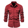 Spring men shirts cotton corduroy mens designer shirts slim pockets business single button