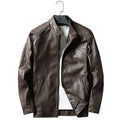 Winter Men Thin Short Leather Jacket Gentlemen Motorcycle Slim Fit Luxury Classic Simple Stand Collar Coat