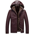 Winter Men Leather Removable Hooded Jackets Warm Fleece Thicken Windproof Slim Zipper Fly Male Biker Coats