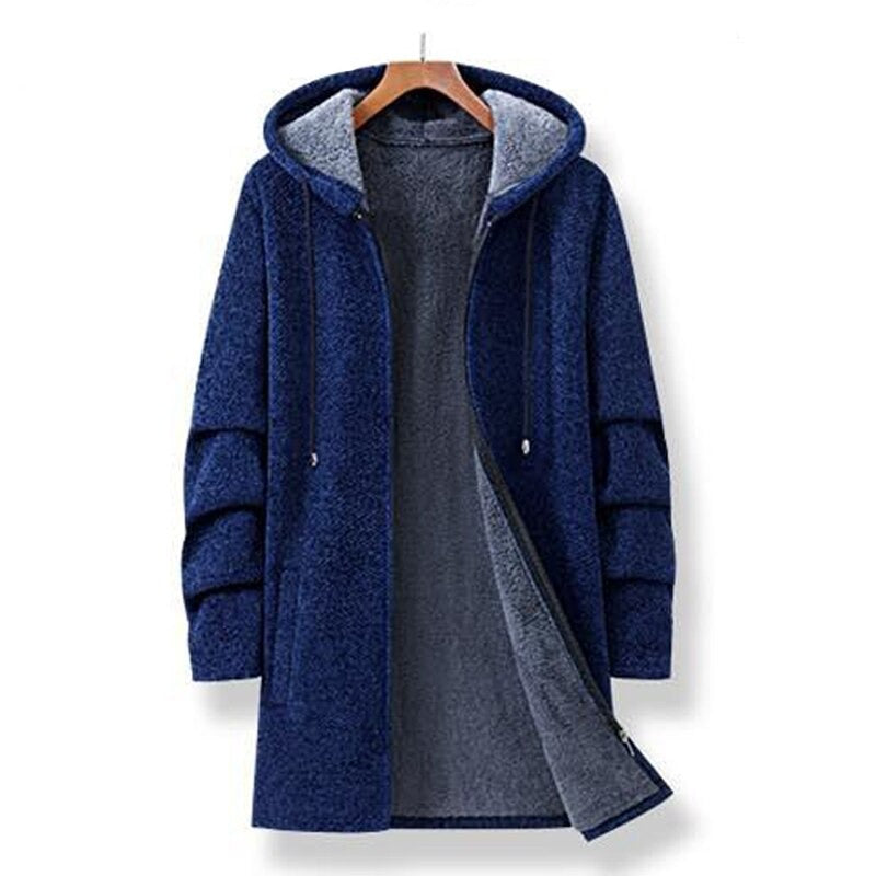 Winter men parka hooded overcoat thicken warm male soft clothes fleece sweater