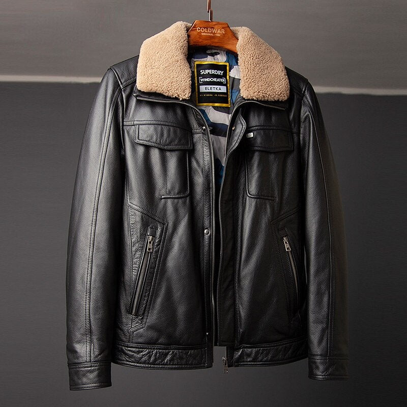 Winter down Jacket Men Genuine Leather Clothes Male First Layer Warm Short Coat