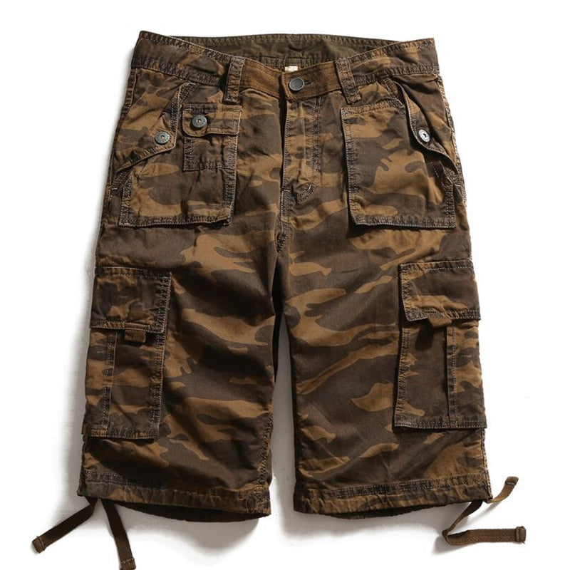 Mens Military Cargo Shorts Summer Army Green Cotton Shorts Men Loose Multi-Pocket Shorts Casual Trouser