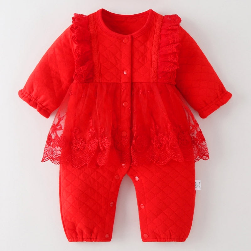 Spring and Autumn Children Clothing Splicing Net Yarn Kids Jumpsuit Long Sleeve Bodysuits Baby Girl Romper Infant One-pieces