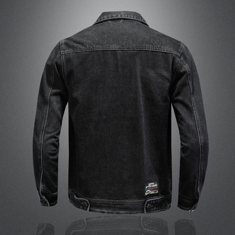 Jeans Jacket Men Denim Coat Autumn Bomber Motorcycle Simplicity Casual Lapel Long Sleeve Slim Black Cowboy Clothing