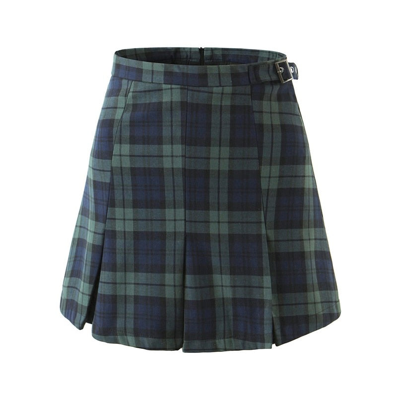 Women Preppy Style Plaid Printed Mini Skirt Sweet Waist Zipper Chic Pleated Skirts