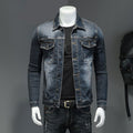 Spring Denim Jacket Men Jeans Coat Cotton Elasticity Turndown Collar Long Sleeve Slim Clothes Gray Blue Bomber