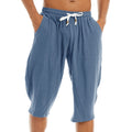 Linen Capri Long Shorts Loose Fit Men Cotton Linen Harem Shorts Below Knee Baggy Capri Yoga Fitness 3/4 Pants