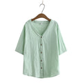 Summer Women Shirt Tops Female Clothes Jacquard V Neck Half Sleeve Blouses Casual