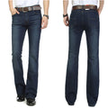 Men Jeans Trousers Mid Waist Elastic Slim Elegant Boot Cut Semi-Flared Bell Bottom Blue Denim Pants