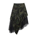 Women Skirt Autumn Retro Mesh Spliced Camouflage Denim Skirts Loose Leisure Long Ladies Skirts New