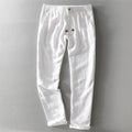 Pure Linen Men Casual Pants Solid White Straight Breathable Comfortable Full Length Trousers Male Autumn