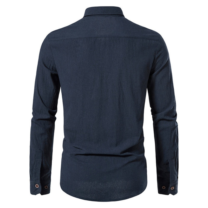 Men Solid Cotton Linen Long Sleeve Shirt Cardigan Long Sleeve Men Shirt