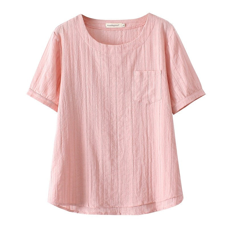 T-Shirt For Women Clothing Jacquard Hollow Out Thin Tops Casual Single Pocket Curve Tees Summer