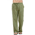 Men Linen Pants Summer Solid Breathable Linen Trousers Male Casual Elastic Waist Fitness Pants