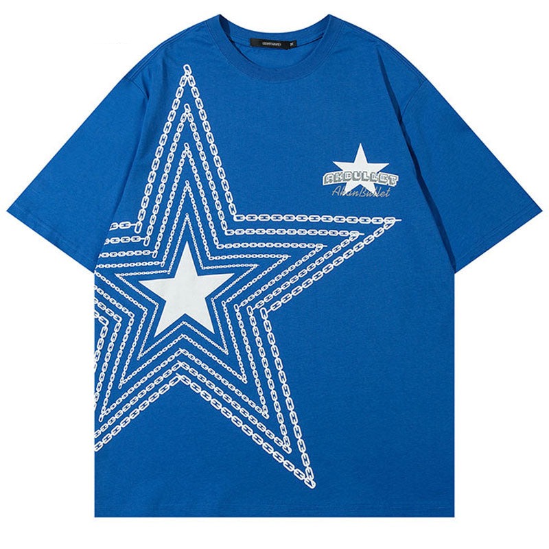 Men T Shirt Streetwear Hip Hop Chain Star Oversized Tshirt Cotton Loose Tee Shirts Summer Casual Top