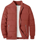 Winter Quilted Lined Bomber Jackets Mens Puffer Jackets Full Zip Casual Warm Coats Zipper Pockets Hiking Outwear Tops