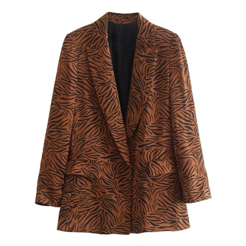 England High Street Leopard Print Vintage Blazers Women Jacket