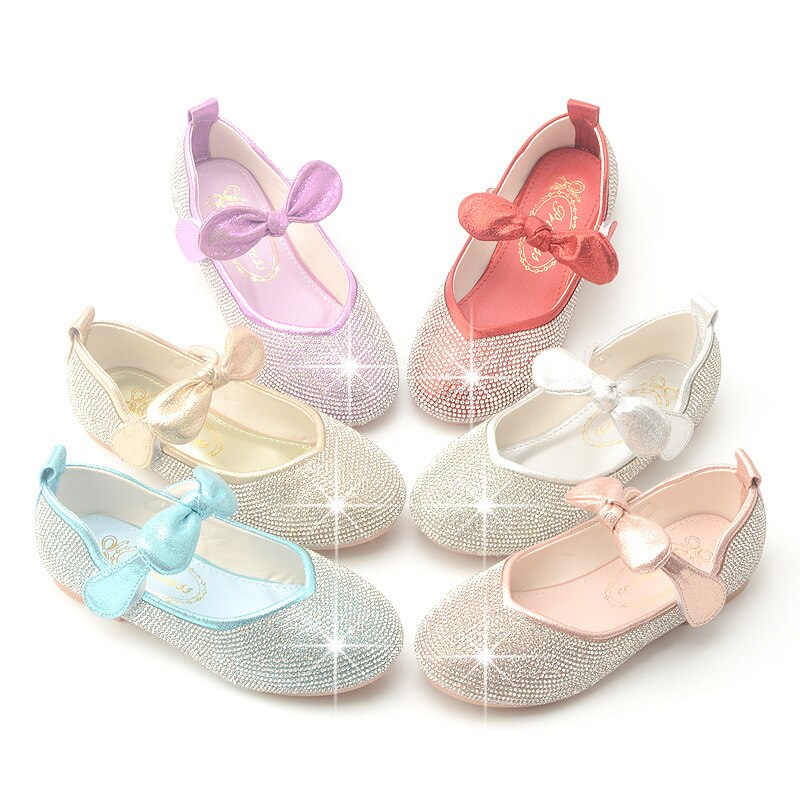 Toddlers Girls Elegant Party Shoes for Baby Bow Sequin Mary Jane Girl Princess Shoes Kid Girl Wedding Dress Leather Shoe