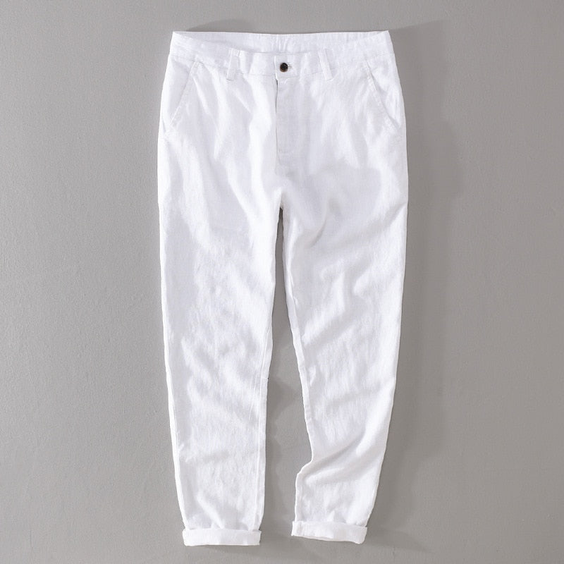 Men Spring Summer Style Simple Linen Solid Casual Pant Male Leisure Straight Trousers