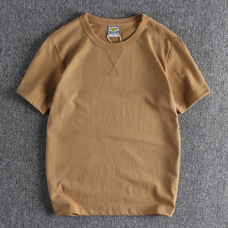 Summer Men Solid Premium Basic T-shirt Teens Short Sleeve Simple Loose Casual Pullover Tops Tee