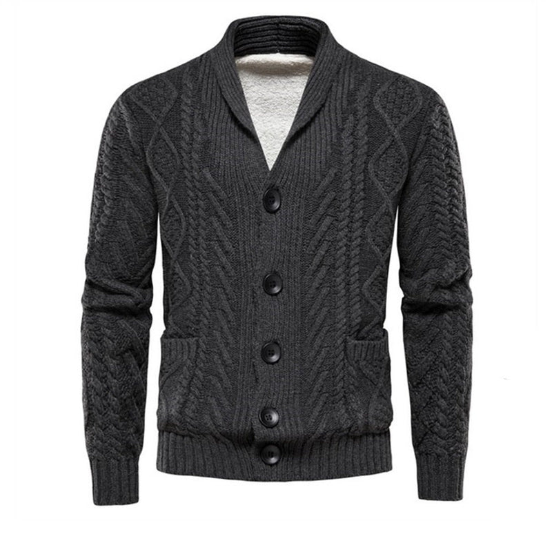 Men Fleece Cardigans Solid Color Single-breasted Casual Long-sleeved Knitted Sweater New Winter Sweaters Men