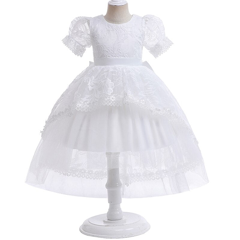 Elegant Girls White Lace Trailing Floral Dress Party Clothes Flower For Wedding Evening