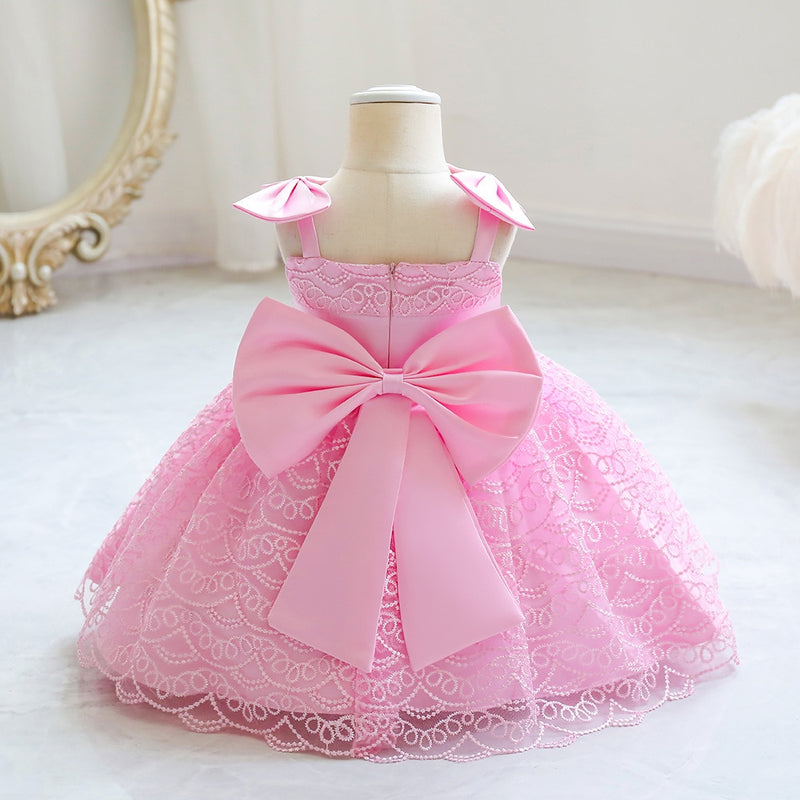 Flower Girl Dress for Weddings Party Kids Sleeveless Beading Ball Gowns with Big Bow Children Girls Elegant Cute Formal Costumes