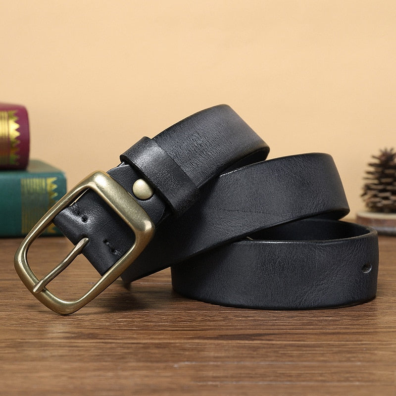 3.3CM Men High Quality Genuine Leather Belt Luxury Designer Belts Men New Copper Buckle Strap Male Jeans For Man Cowboy