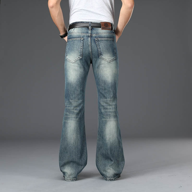 Mens Four Seasons New High-Waist Flared Jeans High-Quality Loose Wide-Leg Casual Pants